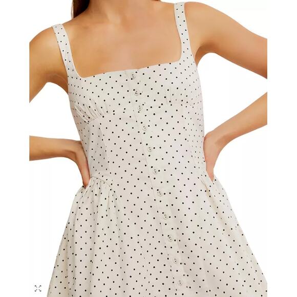 Free People Dress Women Medium Printed Astrid Mini White Polka Dot Babydoll Boho - Picture 3 of 13